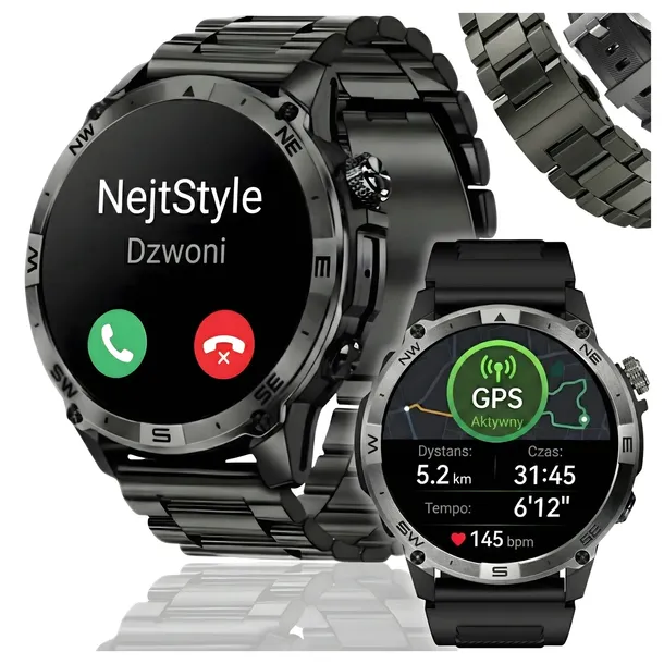 SMARTWATCH MĘSKI GPS AMOLED ZEGAREK WODOODPORNY IP68 ROZMOWY SPORT MENU PL
