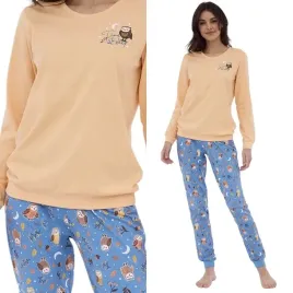 pizama-damska-cornette-467-owls-l-40-brzoskwinia