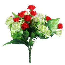 bukiet-dalii-z-duzymi-liscmi-42cm-czerwono-zielony