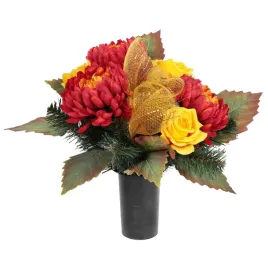 elegancki-stroik-nagrobny-z-pomaranczowa-chryzantema-kompozycja-wiazanka