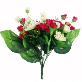 bukiet-drobnych-dalii-z-duzymi-liscmi-42cm-bordo