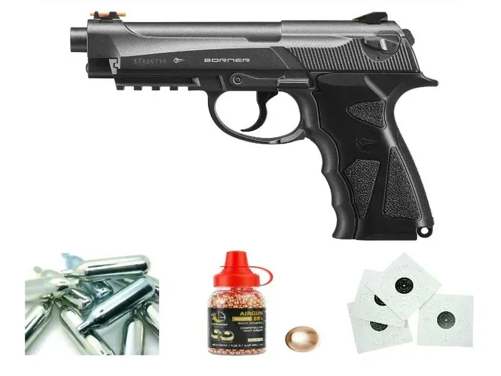 Wiatrówka Pistolet BORNER 306 METAL 4,5mm BB CO2 + ZESTAW