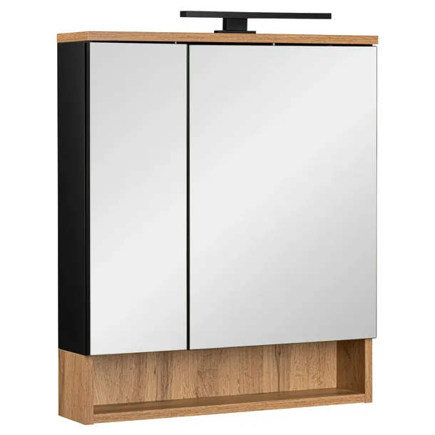 Astor Szafka lustrzana czarna i kinkiet LED IP44 60x70x14 cm