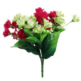 bukiet-dalii-z-duzymi-liscmi-42-cm-bordowo-zielony