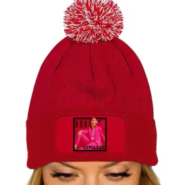 czapka-pompon-zimowa-bawelniana-z-nadrukiem-czerwona-beanie-koko-szmatex