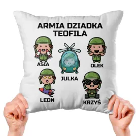 poduszka-biala-ozdobna-armia-dziadka-imie-imiona-wnukow-40x40cm