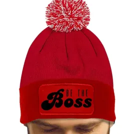 czapka-pompon-bawelna-zimowa-czerwona-zabawne-motywacyjne-be-the-boss-wzory