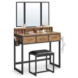 toaletka-z-lustrem-krzeslem-skora-rustykalny-braz-loft-4x-polka-3x-szuflada