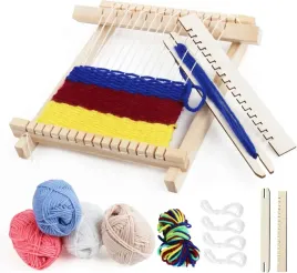 ramka-tkacka-drewniana-krosna-przedza-prezent-dziecka-wloczka-diy-nauka
