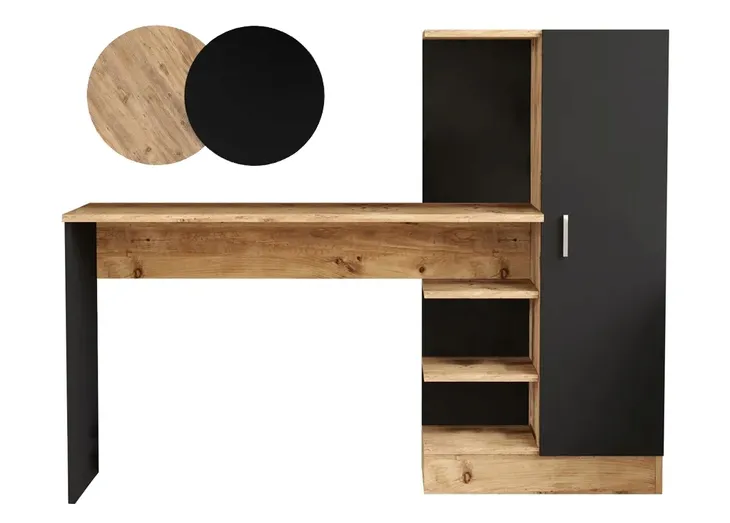 Biurko z szafką LAURA sosna czarny industrialne półki LOFT młodzieżowe BOHO