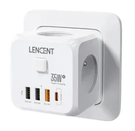 gniazdo-rozgaleznik-lencent-7w13x-schuko-3x-usb-a1x-usb-c-pd-35w