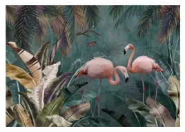 fototapeta-flamingi-tropikalne-liscie-palmy-3d-strukturalna-na-twoj-wymiar