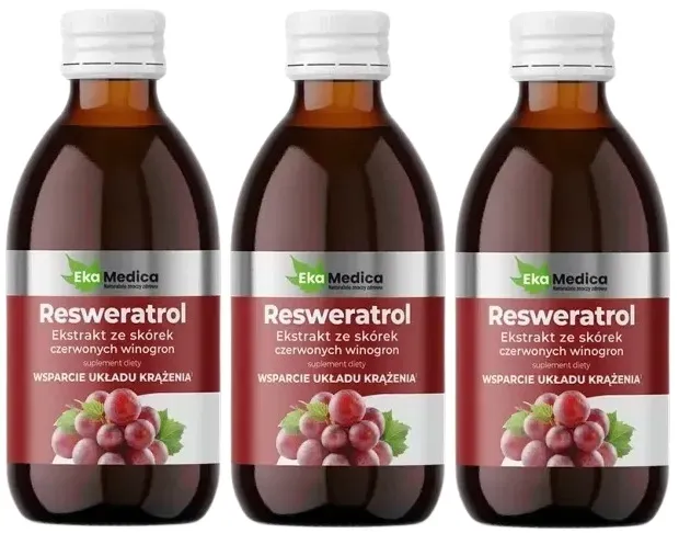 3 sztuki Resweratrol 250ml Wsparcie zdrowia serca Krążenie krwi EkaMedica