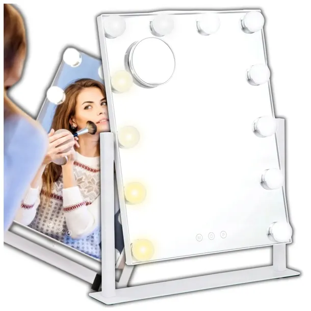 Lustro Lusterko Kosmetyczne HOLYWOOD 350x440mm 12 Żarówek LED + Pow 10x