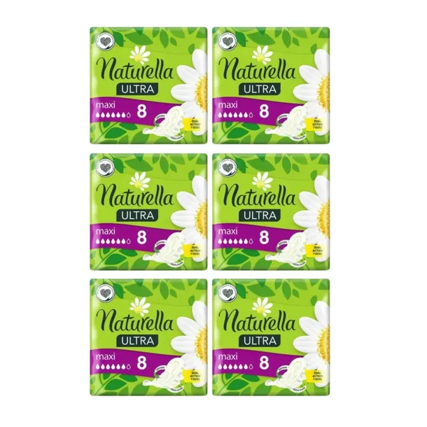 Naturella Ultra MAXI Długie Podpaski ze Skrzydełkami Rumianek 8 szt. x6 op.
