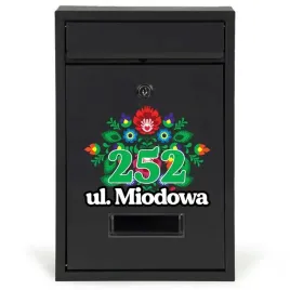 czarna-skrzynka-pocztowa-numer-domu-ulica-styl-ludowy-personalizowany-wzor