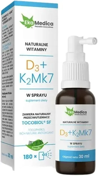 Witaminy D3+K2Mk7 30ml EkaMedica Zdrowe kości Odporność Wsparcie mięśni
