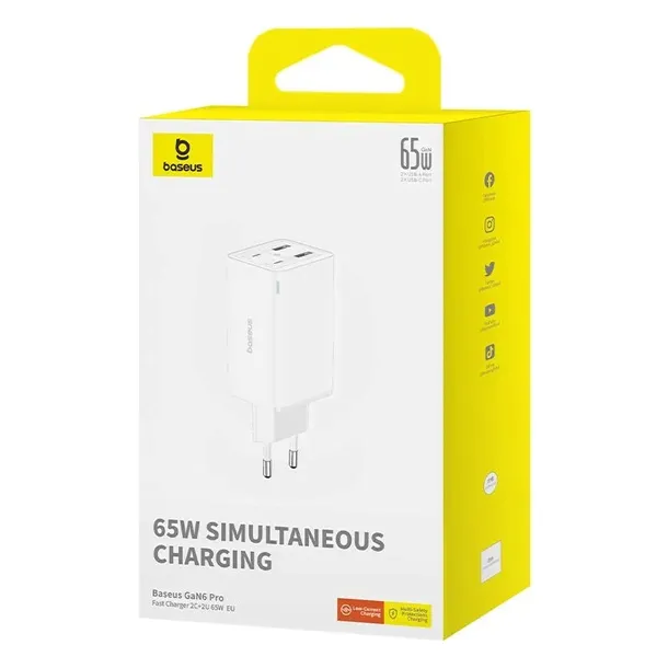 baseus-szybka-ladowarka-2xusb-c-2xusb-a-65w-pd-qc-gan6-pro-kabel-biala-stan-opakowania-oryginalne