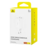 baseus-szybka-ladowarka-2xusb-c-2xusb-a-65w-pd-qc-gan6-pro-kabel-biala-stan-opakowania-oryginalne