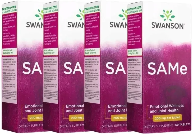 4 sztuki SAMe 200mg 60tab Lepsze samopoczucie Depresja Zdrowe stawy Swanson