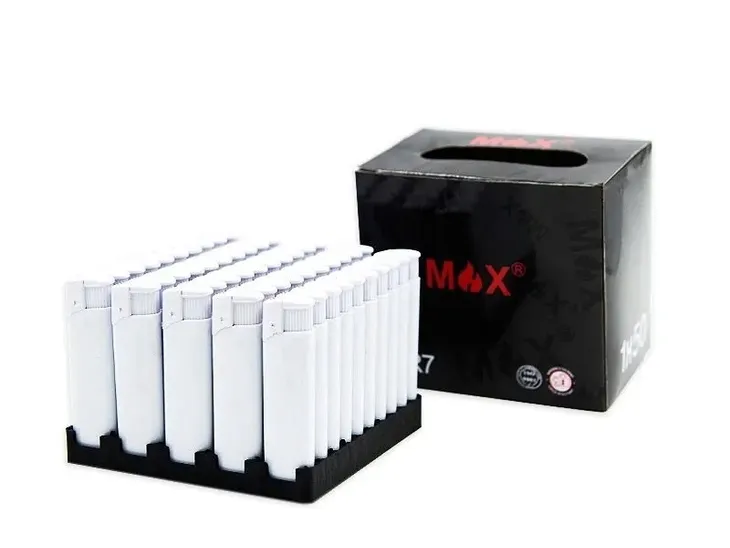50 x Zapalniczka piezo Max FR7 biała pod nadruk