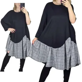 sukienka-dresowa-krata-wiskoza-falbana-dlugi-rekaw-kieszenie-46-48-3xl-4xl