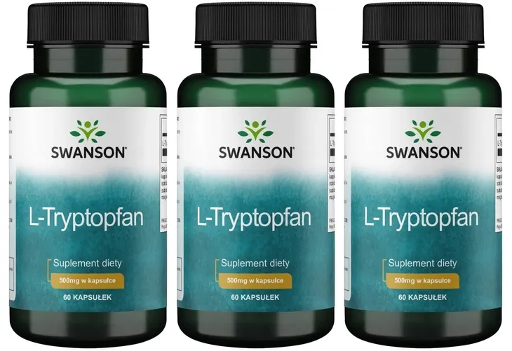 Zestaw 3 sztuki Swanson L-Tryptofan 500mg 60kaps Naturalny antydepresant