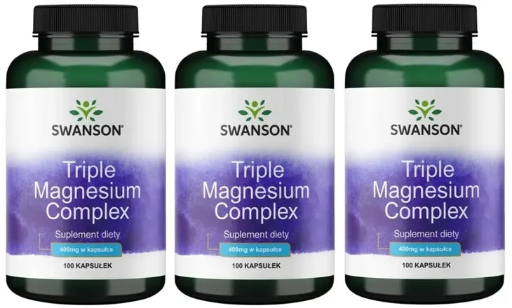 Zestaw 3 sztuki Swanson Triple Magnesium complex 100 kaps Skurcze mięśni