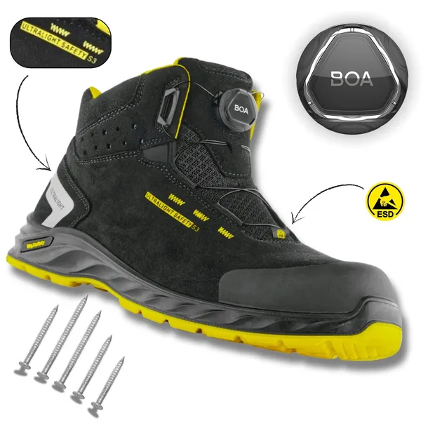 Lekkie Buty Robocze BHP Trzewiki Ochronne VM FOOTWEAR WISCONSIN BOA S3 SRC