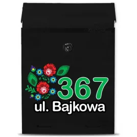 czarna-matowa-skrzynka-pocztowa-na-furtke-kwiaty-lowickie-personalizowane