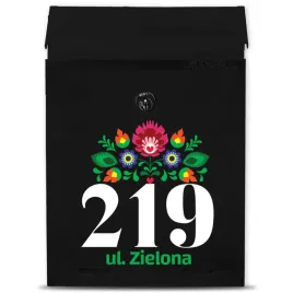 czarna-matowa-skrzynka-pocztowa-na-elewacje-koguy-lowickie-personal-wzory