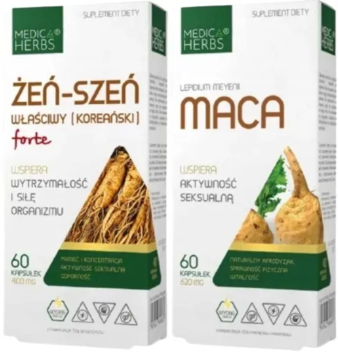 Zestaw Dla mężczyzn - Żeń-szeń Koreański + Maca Testosteron Medica Herbs