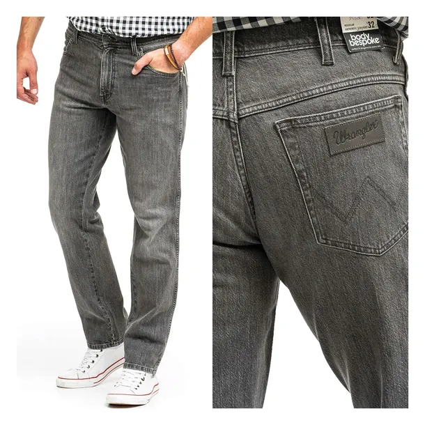 Spodnie Męskie Wrangler Texas Straight Fit Szare Bawełniane W32 L30