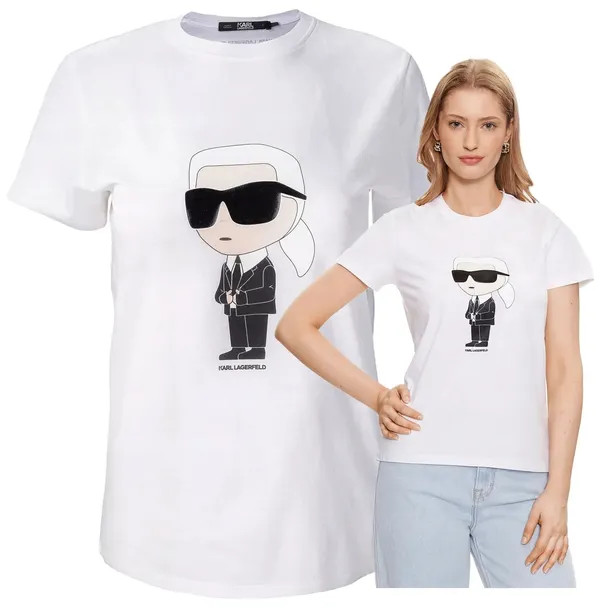 KARL LAGERFELD Koszulka Damska T-shirt Bawełniany Biały Duże Logo r. S