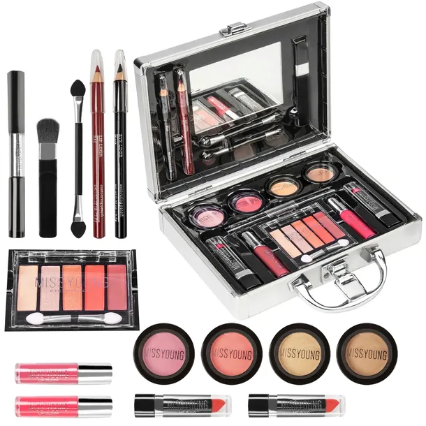 Kuferek Z Kosmetykami Walizka Zestaw Do Makijażu Makeup Paleta Cieni-Pink