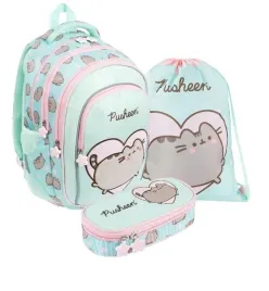 zestaw-plecak-4-komorowy-piornik-worek-na-obuwie-pusheen-mint