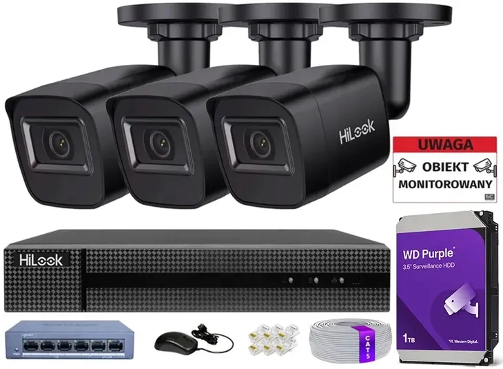 ZESTAW DO MONITORINGU DOMU 3 KAMERY 4MPX ZEWNĘTRZNE PoE IP HILOOK HIKVISION