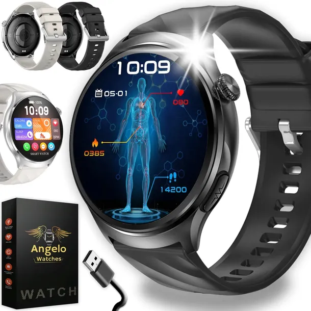 SMARTWATCH DLA SENIORA POMIAR CUKRU KARDIOWATCH HRV BMI ROZMOWY MENU POLSKI