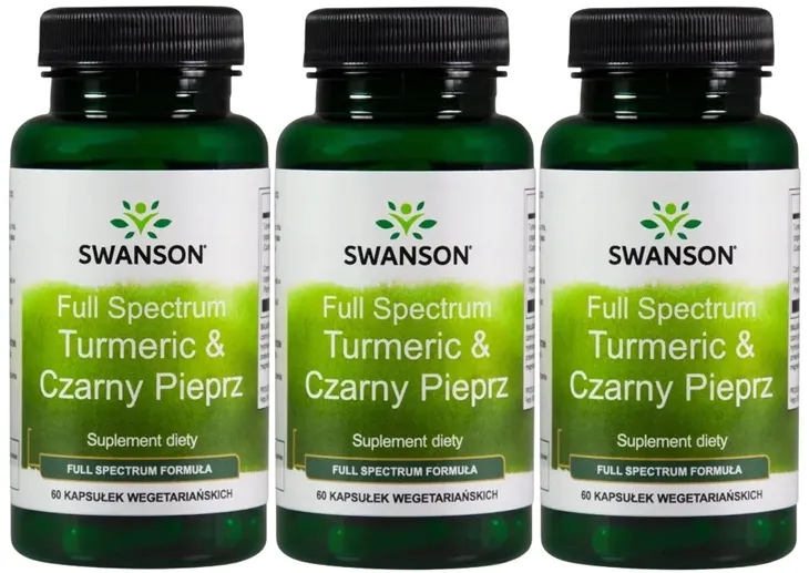 3 sztuki Swanson FS Turmeric & Czarny pieprz 60kaps Działanie termogeniczne