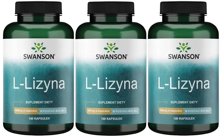3 sztuki Swanson L-Lizyna 500mg 100kaps Regeneracja mięśni Opryszczka