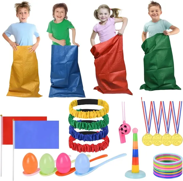 MINI GRY URODZINOWE DLA DZIECI KONKURENCJE ZABAWY GRY ZAWODY WORKI JAJKA
