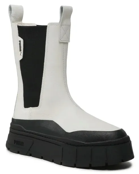Buty Damskie PUMA MAYZE Skórzane Wysokie Botki Skóra Biało-Czarne R. 40