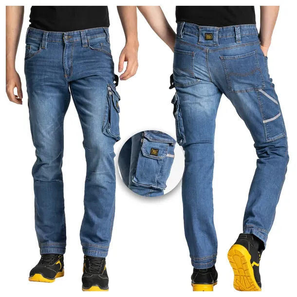 SPODNIE MĘSKIE JEANS BOJÓWKI ROBOCZE ELASTYCZNE WYGODNE WZMACNIANE JEANSOWE