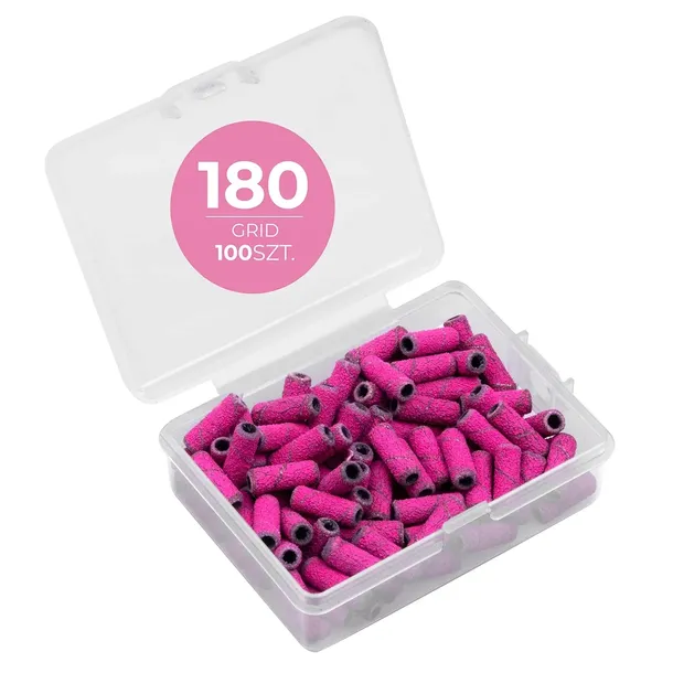 100x Kapturki Nakładki Ścierne Mini Cylinder Mandrel #180 Różowe 3 mm