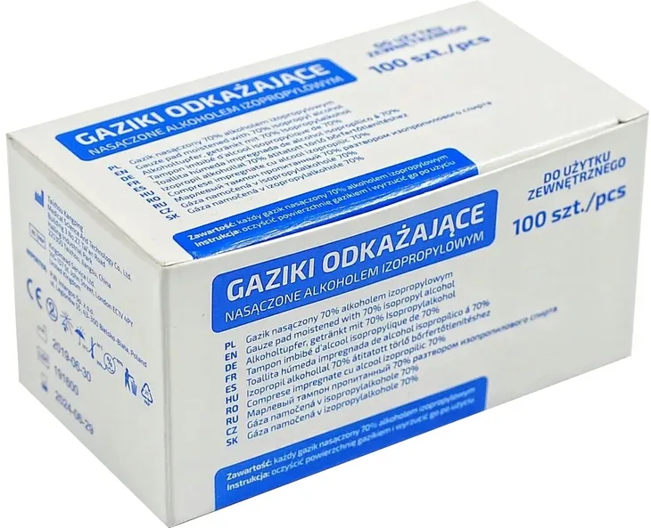 Gaziki do dezynfekcji odkażające z alkoholem 70% 100 szt.