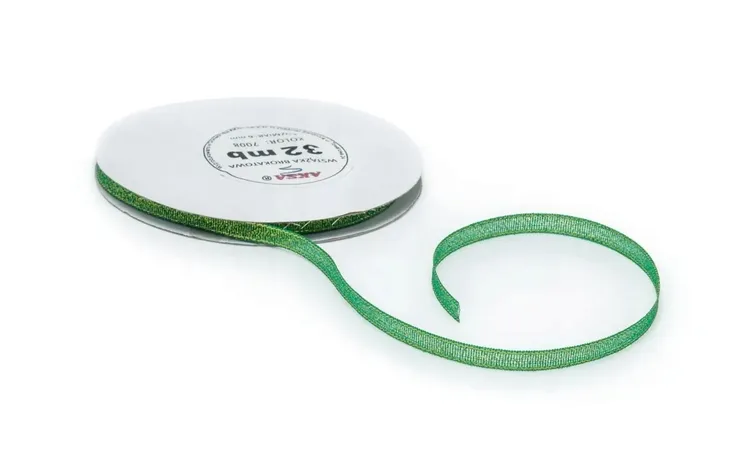 WSTĄŻKA BROKATOWA ZIELONA 6MM 32M
