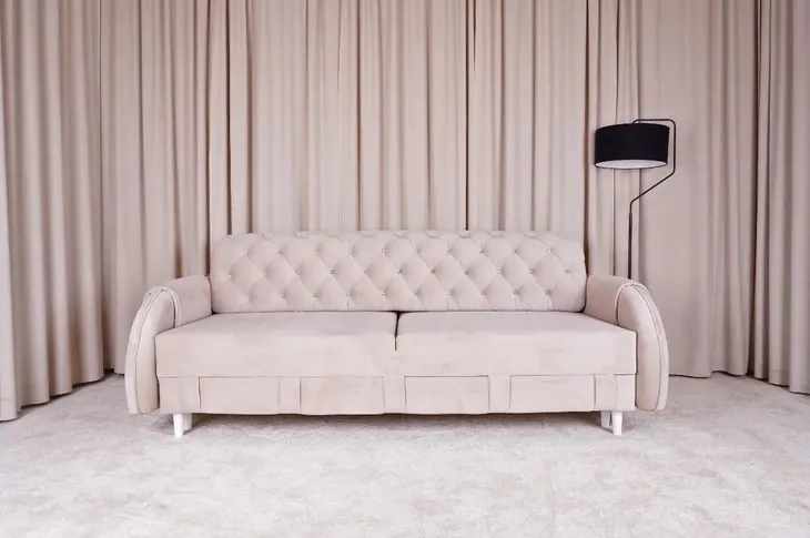 Sofa LUIZA pikowana w stylu GLAMOUR z funkcją spania