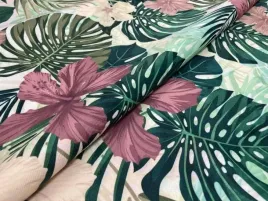 Zdjęcie produktu MATERIAŁ PLUSZ WELUR WZOR LIŚCIE , KWIATY , MONSTERA