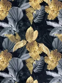 material-plusz-welur-wzor-liscie-kwiaty-monstera