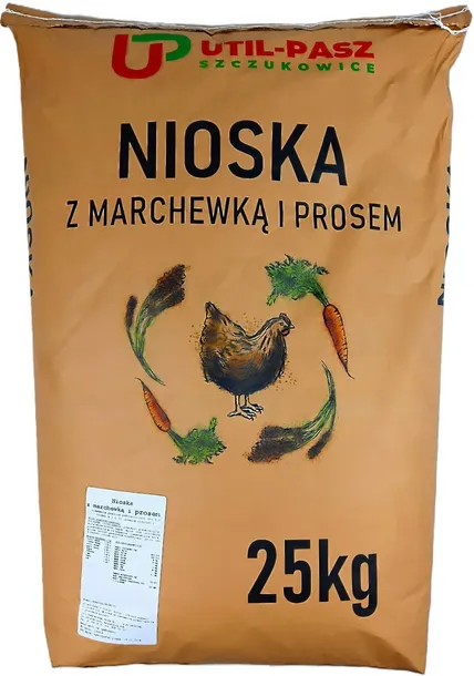 PASZA DLA KUR NIOSEK 25KG GRANULAT KARMA MIESZANKA Z MARCHEWKĄ I PROSEM